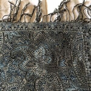Unbranded Scarf Viscose Aqua Silver Black Paisley 27”X68” Pre-Owned